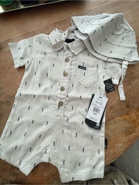 Volcom Cream Short-Sleeve Button Romper with Matching Hat